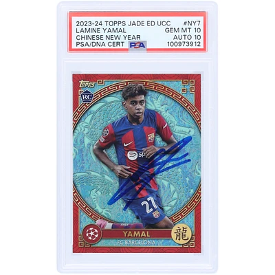 Lamine Yamal Barcelona Autographed 2023-24 Topps Jade Edition UCC Chinese New Year #NY-7 PSA Authenticated 10/10 Rookie Card