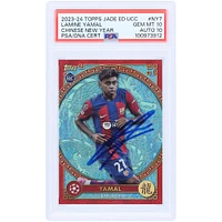 Lamine Yamal Barcelona Autographed 2023-24 Topps Jade Edition UCC Chinese New Year #NY-7 PSA Authenticated 10/10 Rookie Card