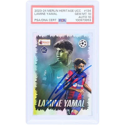 Lamine Yamal Barcelona Autographed 2023-24 Topps Merlin Heritage UCC #134 PSA Authenticated 10/10 Rookie Card