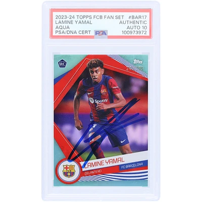 Lamine Yamal Barcelona Autographed 2023-24 Topps FCB Fan Set Aqua #BAR-17 #/399 PSA Authenticated Auto 10 Rookie Card