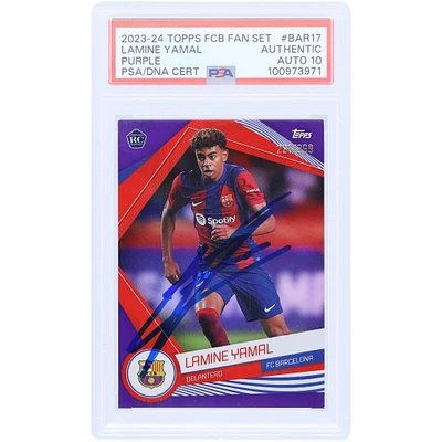 Lamine Yamal Barcelona Autographed 2023-24 Topps FCB Fan Set Purple #BAR-17 #/299 PSA Authenticated Auto 10 Rookie Card