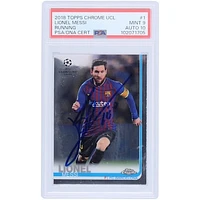 Lionel Messi Barcelona Autographed 2018 Topps Chrome UCL Running #1 PSA Authenticated 9/10 Card