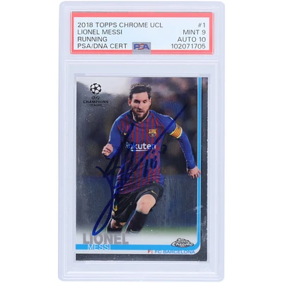 Lionel Messi Barcelona Autographed 2018 Topps Chrome UCL Running #1 PSA Authenticated 9/10 Card