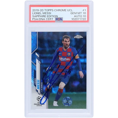 Lionel Messi Barcelona Autographed 2019-20 Topps Chrome UCL Sapphire Edition #1 PSA Authenticated 10/10 Card