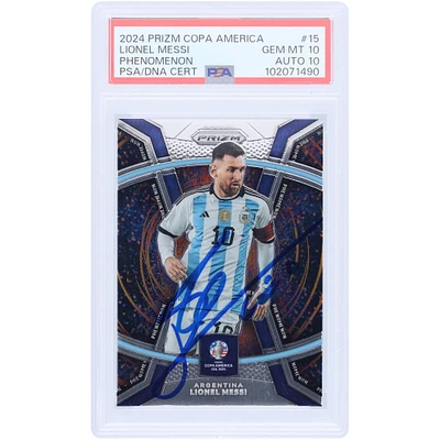 Lionel Messi Argentina National Team Autographed 2024 Panini Prizm Copa America Phenomenon #15 PSA Authenticated 10/10 Card
