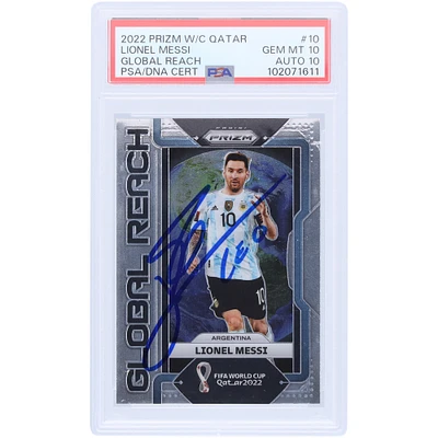 Lionel Messi Argentina National Team Autographed 2022 Panini Prizm WC Qatar Global Reach #10 PSA Authenticated 10/10 Card