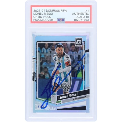 Lionel Messi Argentina National Team Autographed 2023-24 Panini Donruss FIFA Optic Holo #1 PSA Authenticated Auto 10 Card