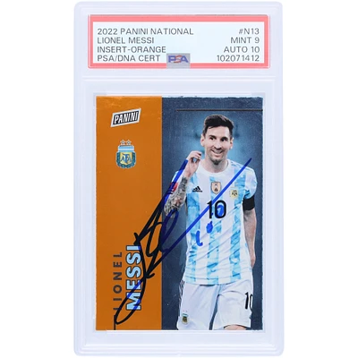 Lionel Messi Argentina National Team Autographed 2022 Panini National Orange #N13 #/199 PSA Authenticated 9/10 Card