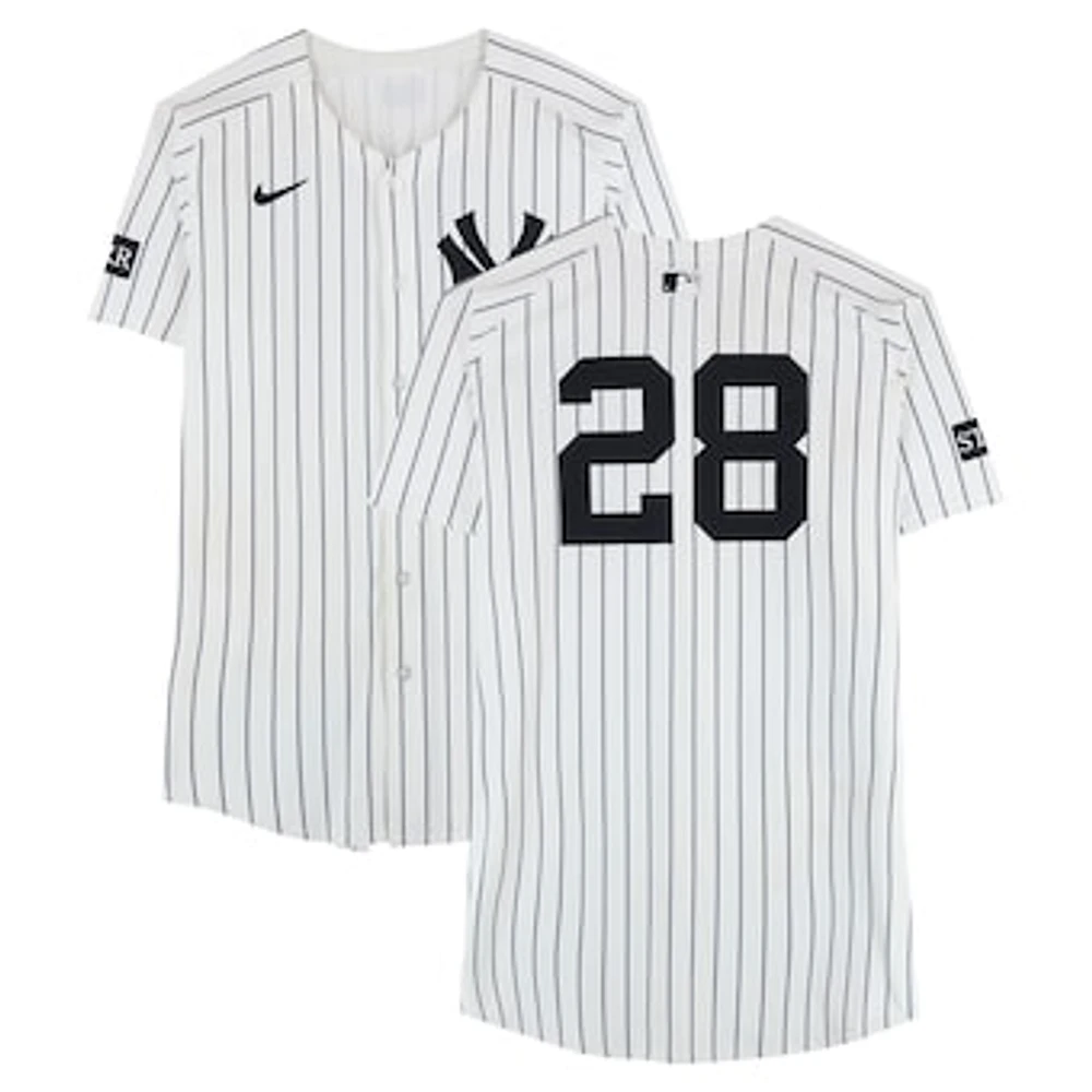 Austin Wells New York Yankees Game-Used #28 White Nike Pinstripe Jersey vs. San Diego Padres on May 7, 2025