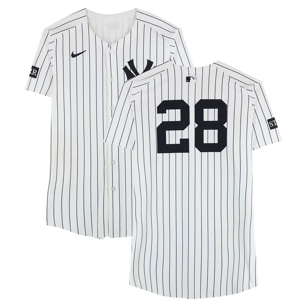 Austin Wells New York Yankees Game-Used #28 White Nike Pinstripe Jersey vs. San Diego Padres on May 7, 2025