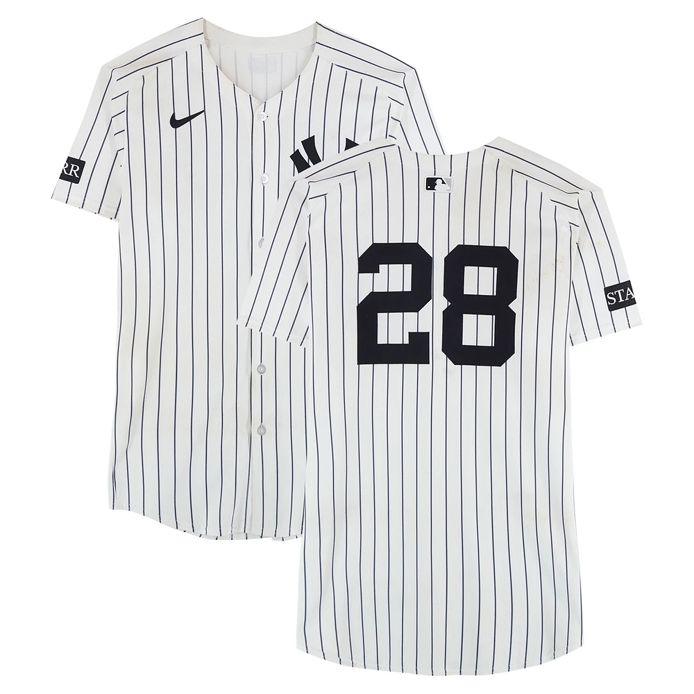 Austin Wells New York Yankees Game-Used #28 White Nike Pinstripe Jersey vs. San Diego Padres on May 6, 2025 - 2-4, HR, 5 RBI, 2 R