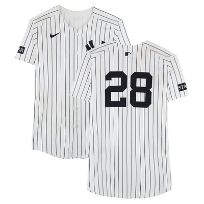 Austin Wells New York Yankees Game-Used #28 White Nike Pinstripe Jersey vs. San Diego Padres on May 6, 2025 - 2-4, HR, 5 RBI, 2 R
