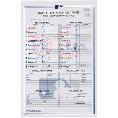 New York Yankees Game-Used Lineup Card vs. Tampa Bay Rays on May 4, 2025
