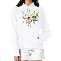 Women's Starter White Green Bay Packers Drive-In Sign Pullover Hoodie