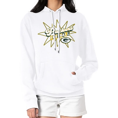 Women's Starter White Green Bay Packers Drive-In Sign Pullover Hoodie