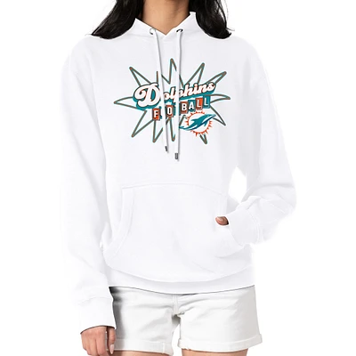 Women's Starter White Miami Dolphins Drive-In Sign Pullover Hoodie