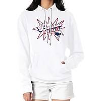 Women's Starter White New England Patriots Drive-In Sign Pullover Hoodie