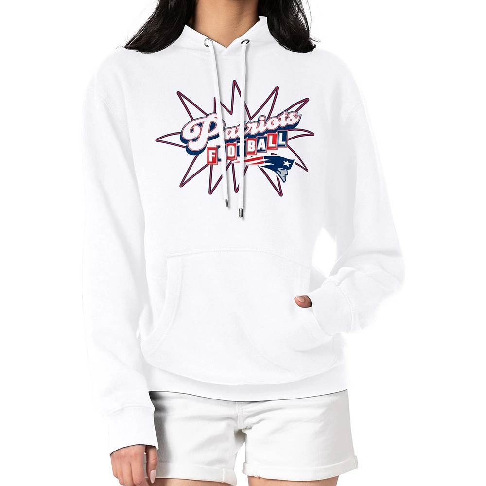 Women's Starter White New England Patriots Drive-In Sign Pullover Hoodie