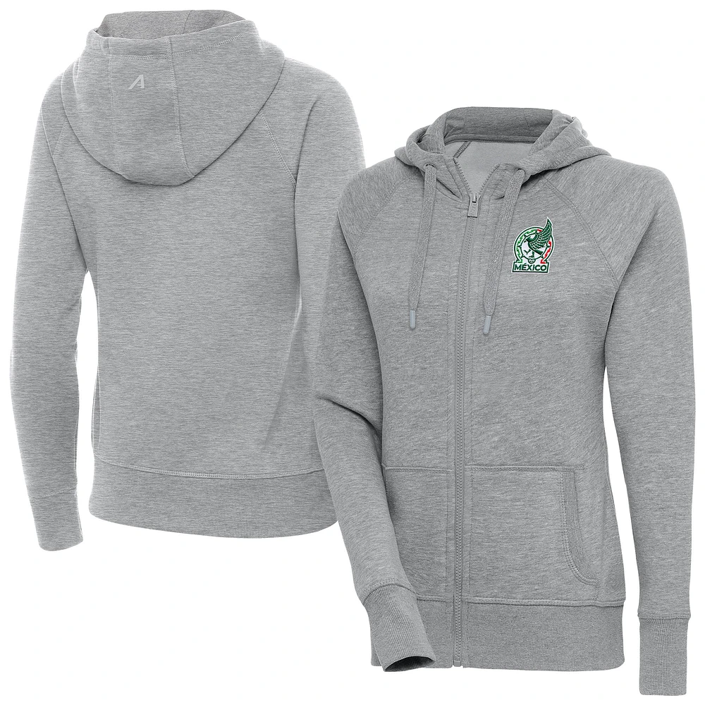 Women's Antigua Heather Gray Mexico National Team Takeover Full-Zip Hoodie
