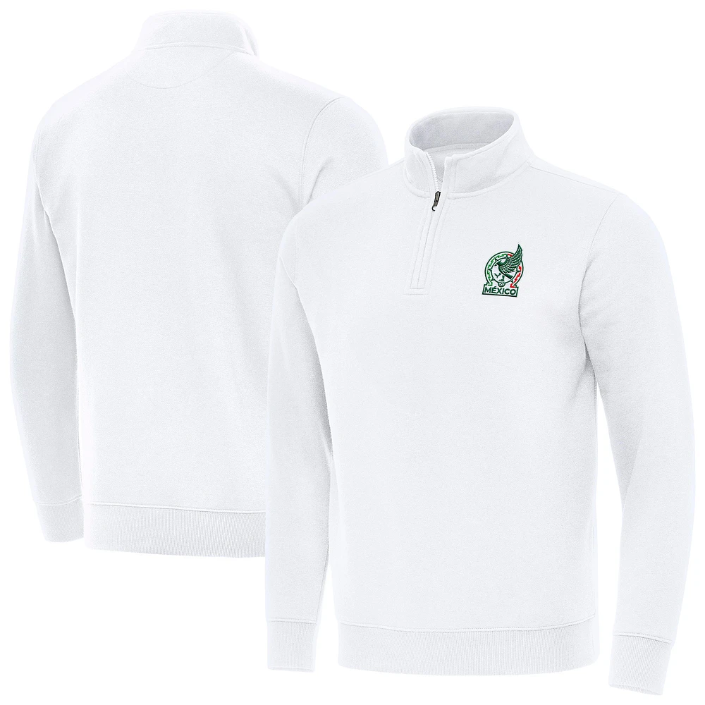 Men's Antigua White Mexico National Team Landslide Quarter-Zip Pullover