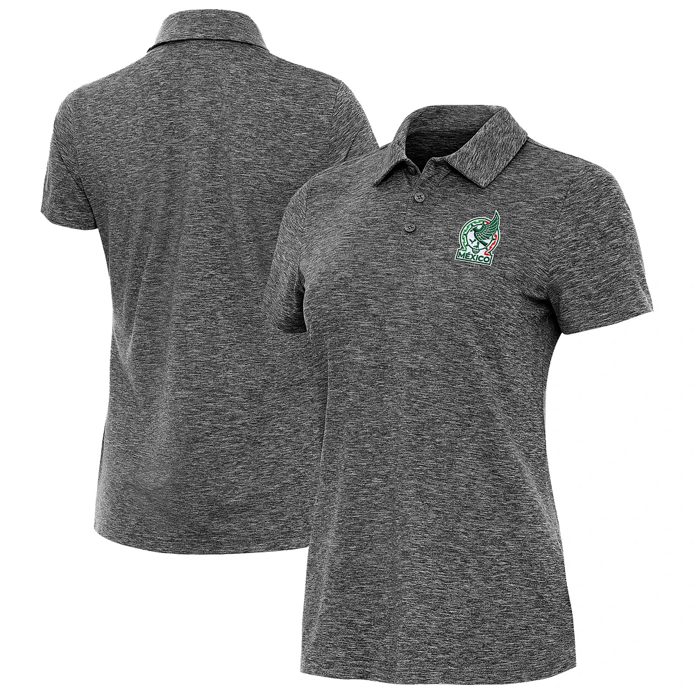 Women's Antigua Heather Black Mexico National Team Triple Shot Polo