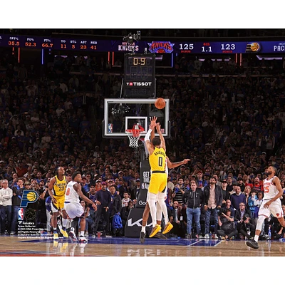 Tyrese Haliburton Indiana Pacers Unsigned 2025 Eastern Conference Finals Game 1 vs. New York Knicks Game-Tying Shot Photograph