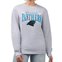 Women's Starter Gray Carolina Panthers Arch Stripe Fleece Pullover Sweatshirt