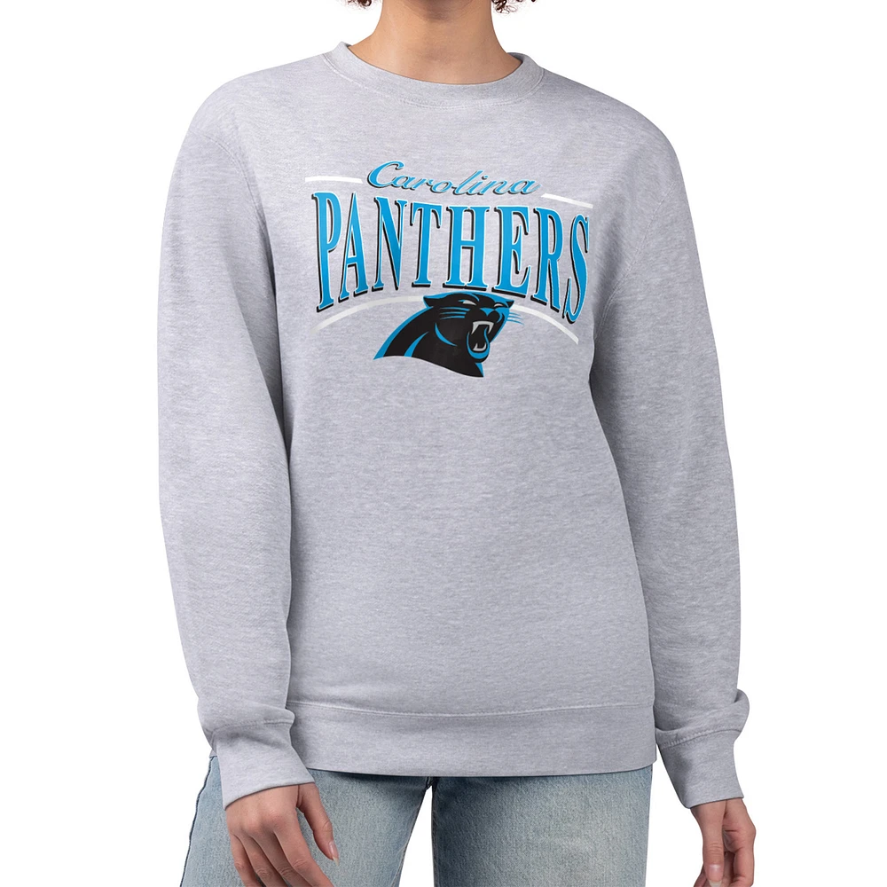 Women's Starter Gray Carolina Panthers Arch Stripe Fleece Pullover Sweatshirt