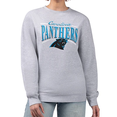 Women's Starter Gray Carolina Panthers Arch Stripe Fleece Pullover Sweatshirt