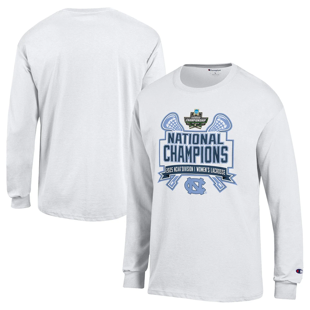 Men's Champion  White North Carolina Tar Heels 2025 NCAA Women's Lacrosse National Champions Jersey Long Sleeve T-Shirt