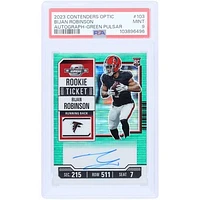 Bijan Robinson Atlanta Falcons Autographed 2023 Panini Contenders Optic Green Pulsar #103 #17/30 PSA Authenticated 9 Rookie Card