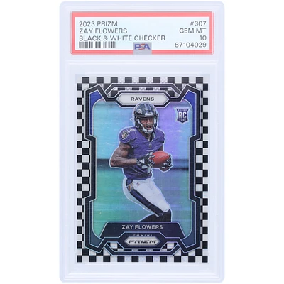Zay Flowers Baltimore Ravens 2023 Panini Prizm Black & White Checker Prizm #307 PSA Authenticated 10 Rookie Card
