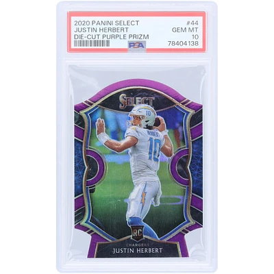 Justin Herbert Los Angeles Chargers 2020 Panini Select Die Cut Purple Prizm #44 PSA Authenticated 10 Rookie Card