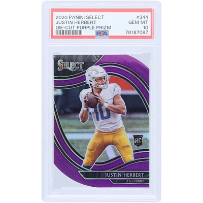 Justin Herbert Los Angeles Chargers 2020 Panini Select Die Cut Purple Prizm #344 PSA Authenticated 10 Rookie Card