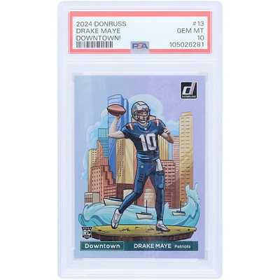 Drake Maye New England Patriots 2024 Panini Donruss Downtown #13 PSA Authenticated 10 Rookie Card