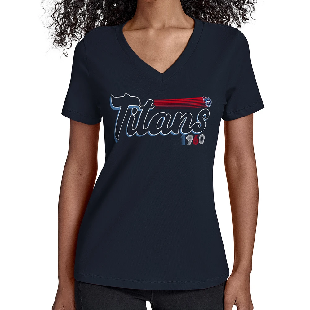 Women's Starter Navy Tennessee Titans Groovy Script V-Neck T-Shirt