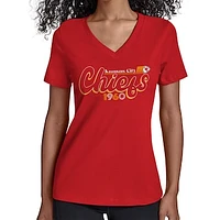 Women's Starter Red Kansas City Chiefs Groovy Script V-Neck T-Shirt