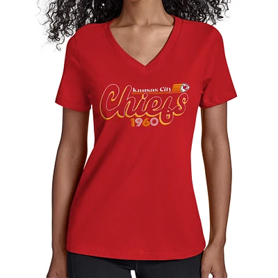 Women's Starter Red Kansas City Chiefs Groovy Script V-Neck T-Shirt