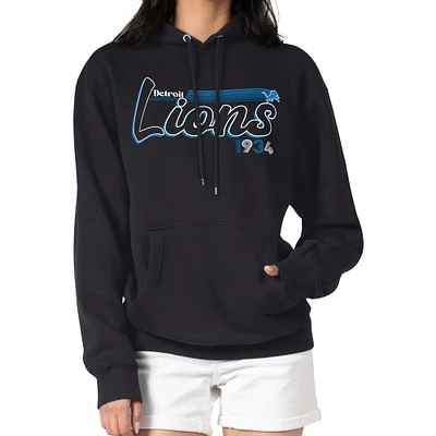 Women's Starter Black Detroit Lions Groovy Script Pullover Hoodie