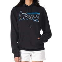 Women's Starter Black Detroit Lions Groovy Script Pullover Hoodie