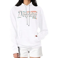 Women's Starter White Miami Dolphins Throwback Groovy Script Pullover Hoodie