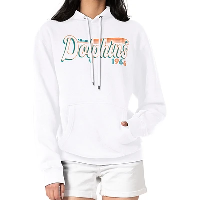 Women's Starter White Miami Dolphins Throwback Groovy Script Pullover Hoodie