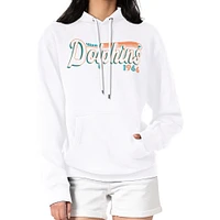 Women's Starter White Miami Dolphins Throwback Groovy Script Pullover Hoodie