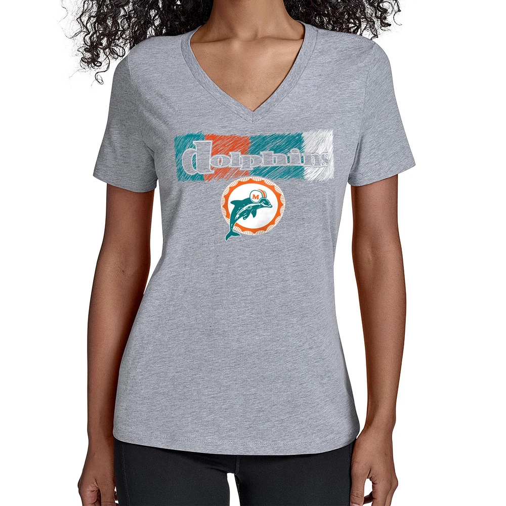 Women's Starter Gray Miami Dolphins Color Shading V-Neck T-Shirt