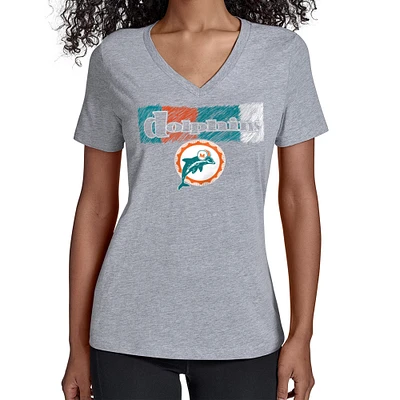 Women's Starter Gray Miami Dolphins Color Shading V-Neck T-Shirt