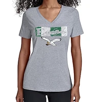 Women's Starter Gray Philadelphia Eagles Color Shading V-Neck T-Shirt