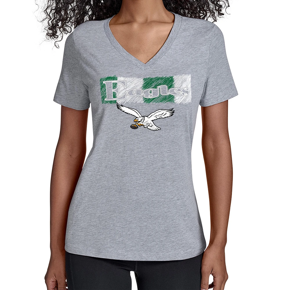 Women's Starter Gray Philadelphia Eagles Color Shading V-Neck T-Shirt