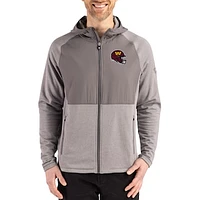 Men's Cutter & Buck  Heather Gray Washington Commanders Peshastin Eco Fleece Recycled Raglan Full-Zip Tri-Blend Hybrid Jacket