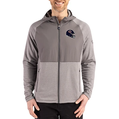 Men's Cutter & Buck  Heather Gray Chicago Bears Peshastin Eco Fleece Recycled Raglan Full-Zip Tri-Blend Hybrid Jacket