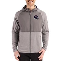 Men's Cutter & Buck  Heather Gray Chicago Bears Peshastin Eco Fleece Recycled Raglan Full-Zip Tri-Blend Hybrid Jacket